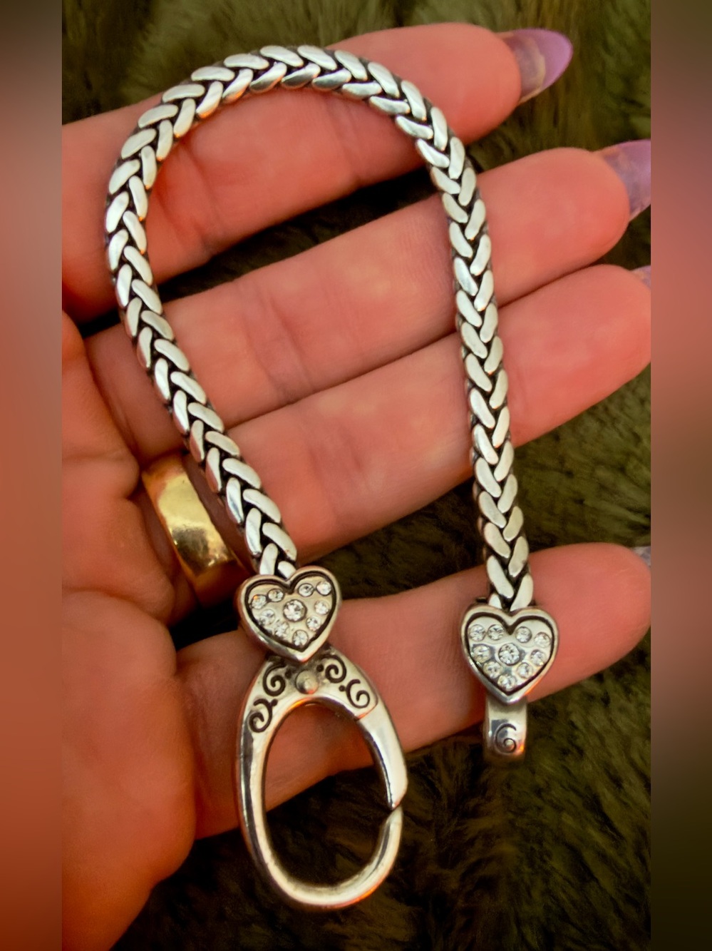 Brighton pave Silver-Tone Heart Accented Bracelet with Crystal Details
